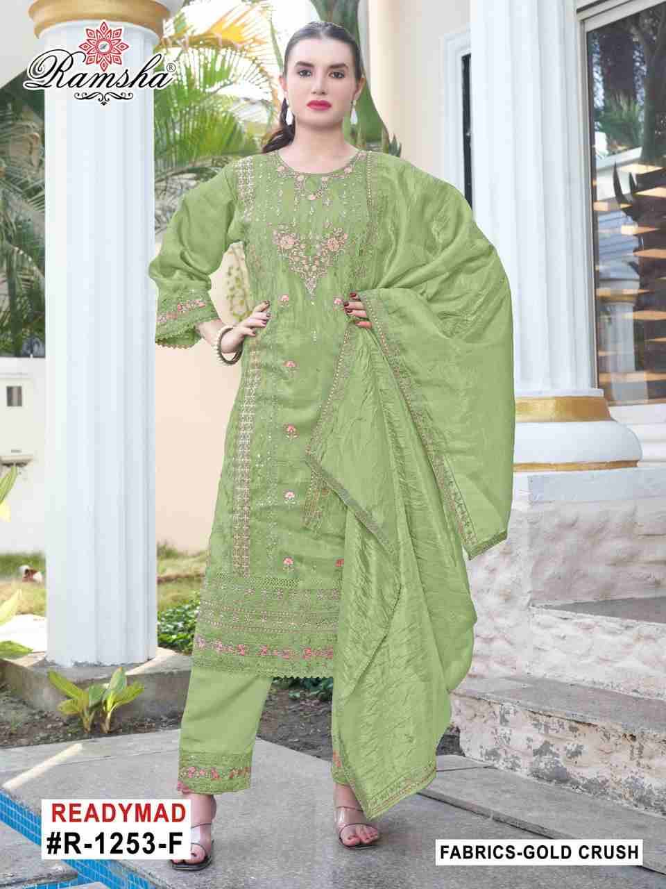 Ramsha 1253 Colours Vol-2 By Ramsha 1253-E To 1253-H Series Designer Pakistani Suits Beautiful Fancy Colorful Stylish Party Wear & Occasional Wear Gold Crush Embroidered Dresses At Wholesale Price
