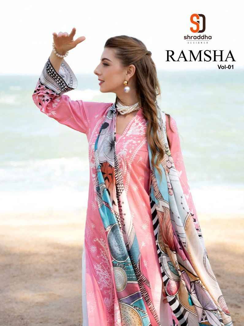 Ramsha Vol-1 By Shraddha Designer 1001 To 1004 Series Designer Pakistani Suits Beautiful Stylish Fancy Colorful Party Wear & Occasional Wear Pure Cotton Embroidered Dresses At Wholesale Price