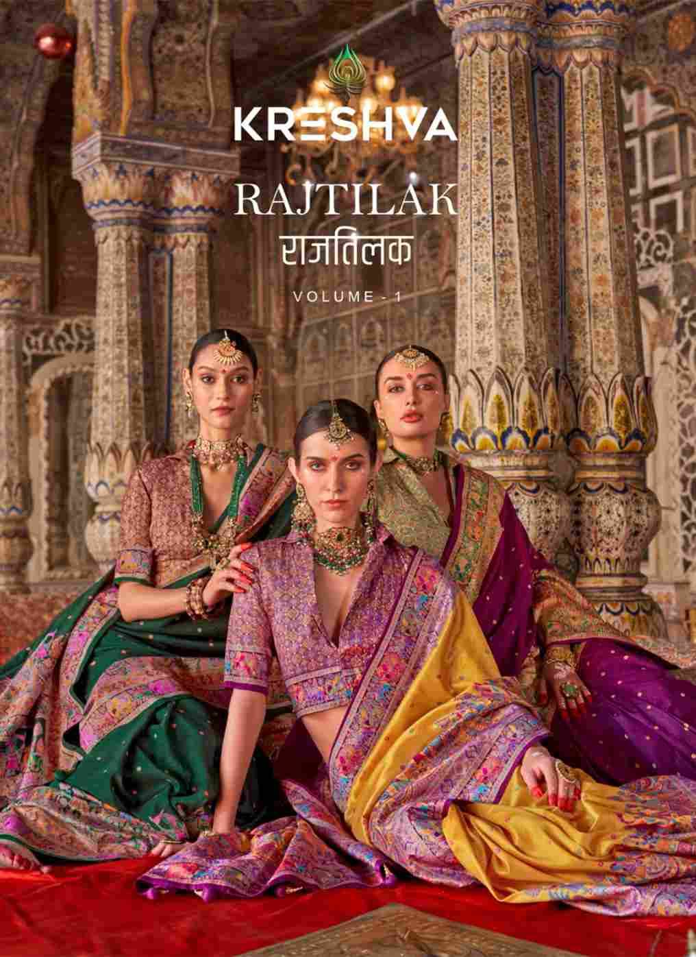 Rajtilak Vol-1 By Kreshva 871 To 876 Series Indian Traditional Wear Collection Beautiful Stylish Fancy Colorful Party Wear & Occasional Wear Pure Silk Sarees At Wholesale Price