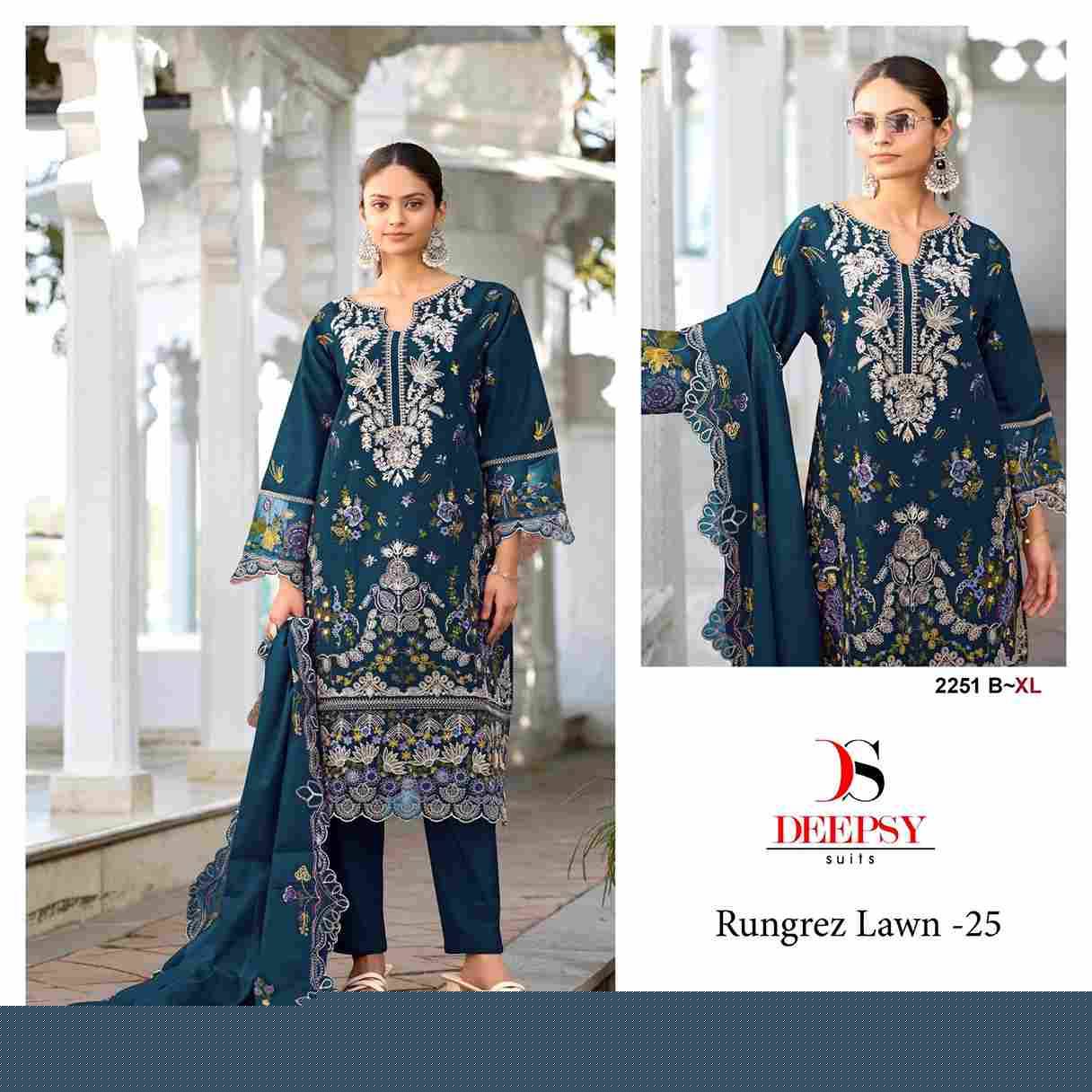 Rungrez Lawn-25 By Deepsy Suits 2251-A To 2251-D Series Pakistani Stylish Beautiful Colourful Printed & Embroidered Party Wear & Occasional Wear Pure Cotton Dresses At Wholesale Price