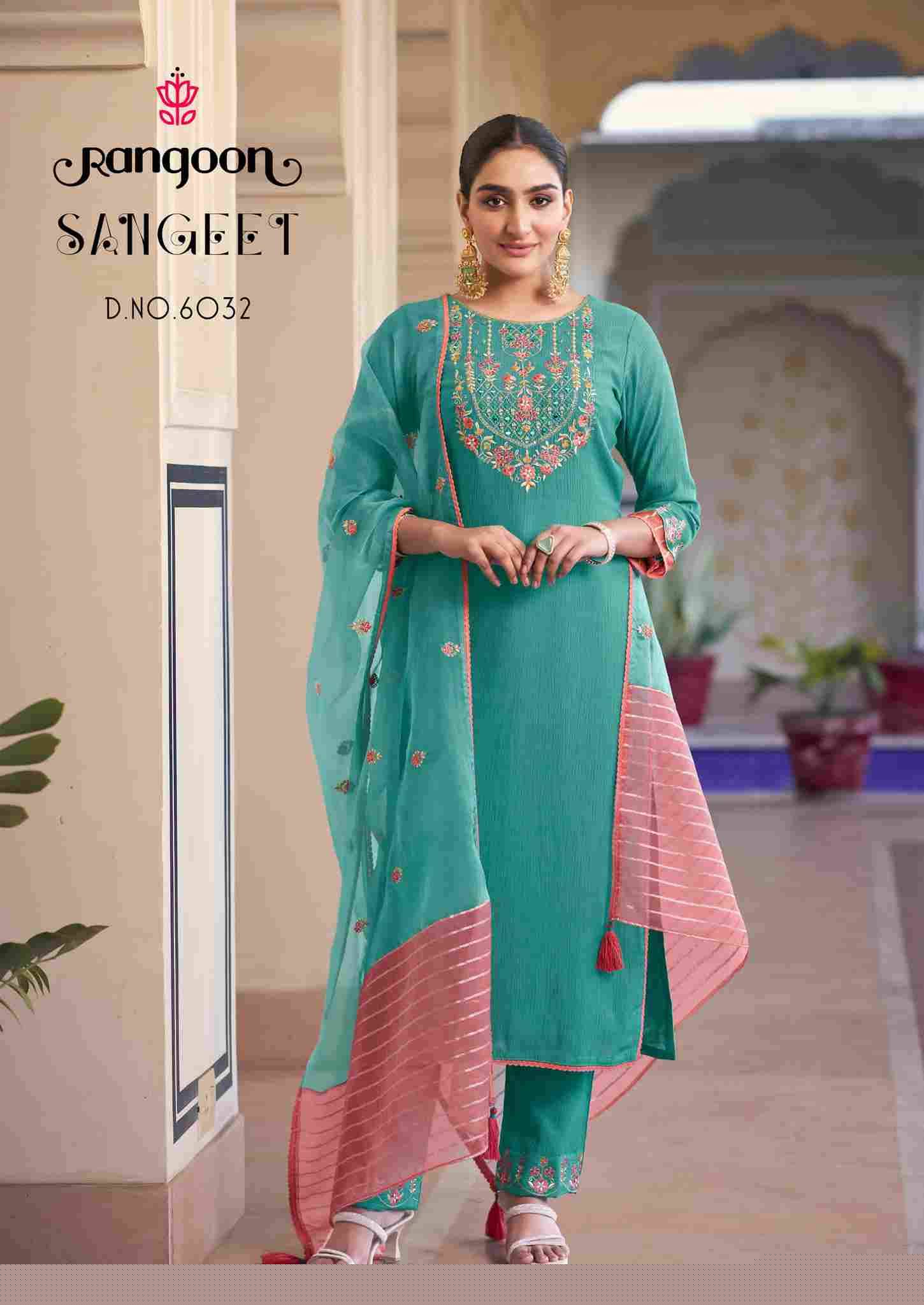 Sangeet By Rangoon 6031 To 6034 Series Beautiful Stylish Festive Suits Fancy Colorful Casual Wear & Ethnic Wear & Ready To Wear Viscose With Work Dresses At Wholesale Price