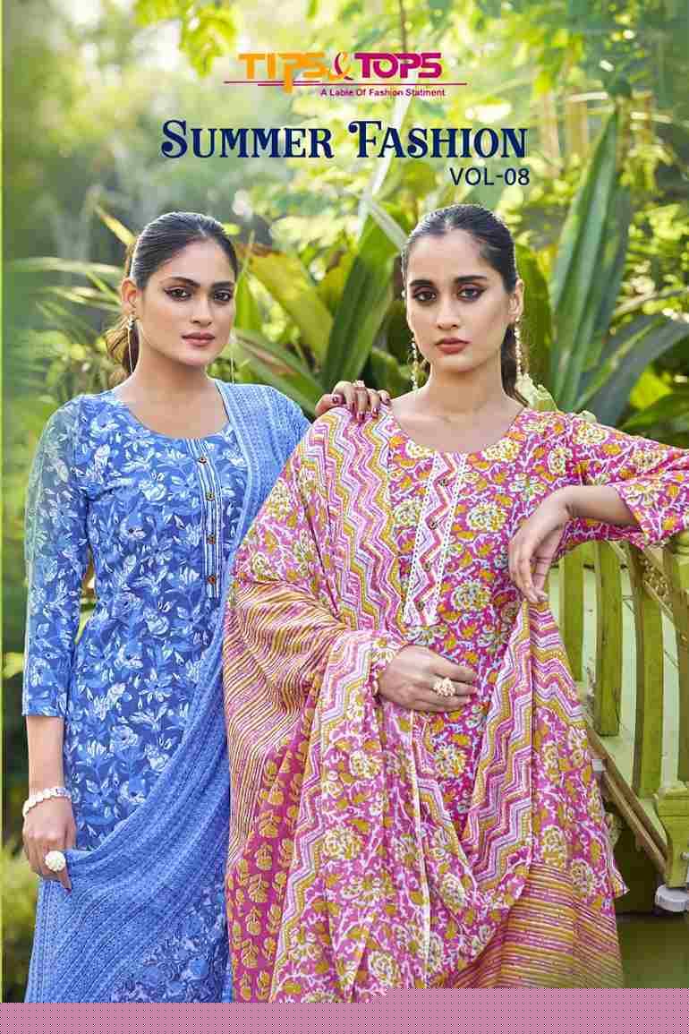Summer Fashion Vol-8 By Tips And Tops 1001 To 1006 Series Designer Festive Suits Beautiful Fancy Colorful Stylish Party Wear & Occasional Wear Cotton Print Dresses At Wholesale Price