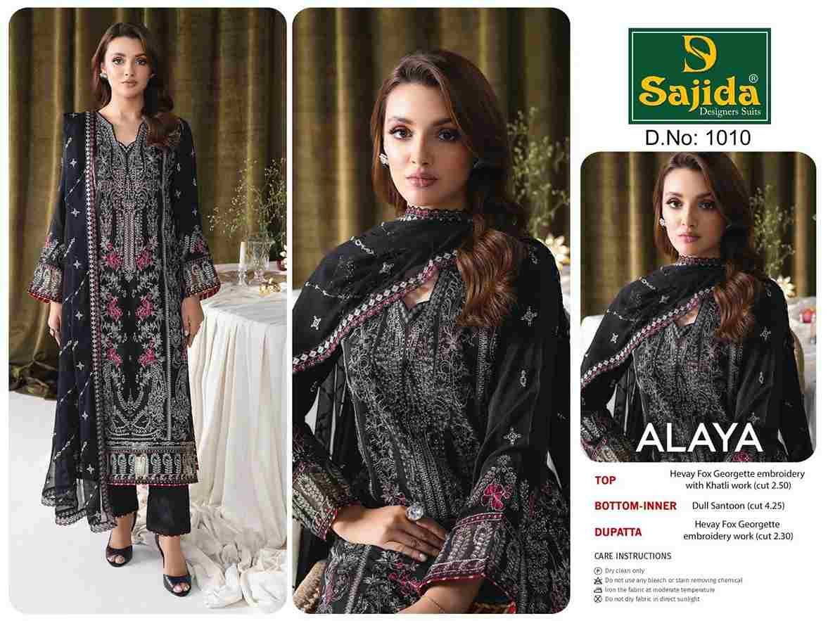 Sajida Hit Design 1010 By Sajida Designer Suits Beautiful Pakistani Suits Colorful Stylish Fancy Casual Wear & Ethnic Wear Heavy Faux Georgette Embroidered Dresses At Wholesale Price