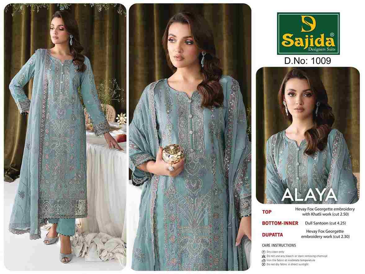 Sajida Hit Design 1009 By Sajida Designer Suits Beautiful Pakistani Suits Colorful Stylish Fancy Casual Wear & Ethnic Wear Heavy Faux Georgette Embroidered Dresses At Wholesale Price