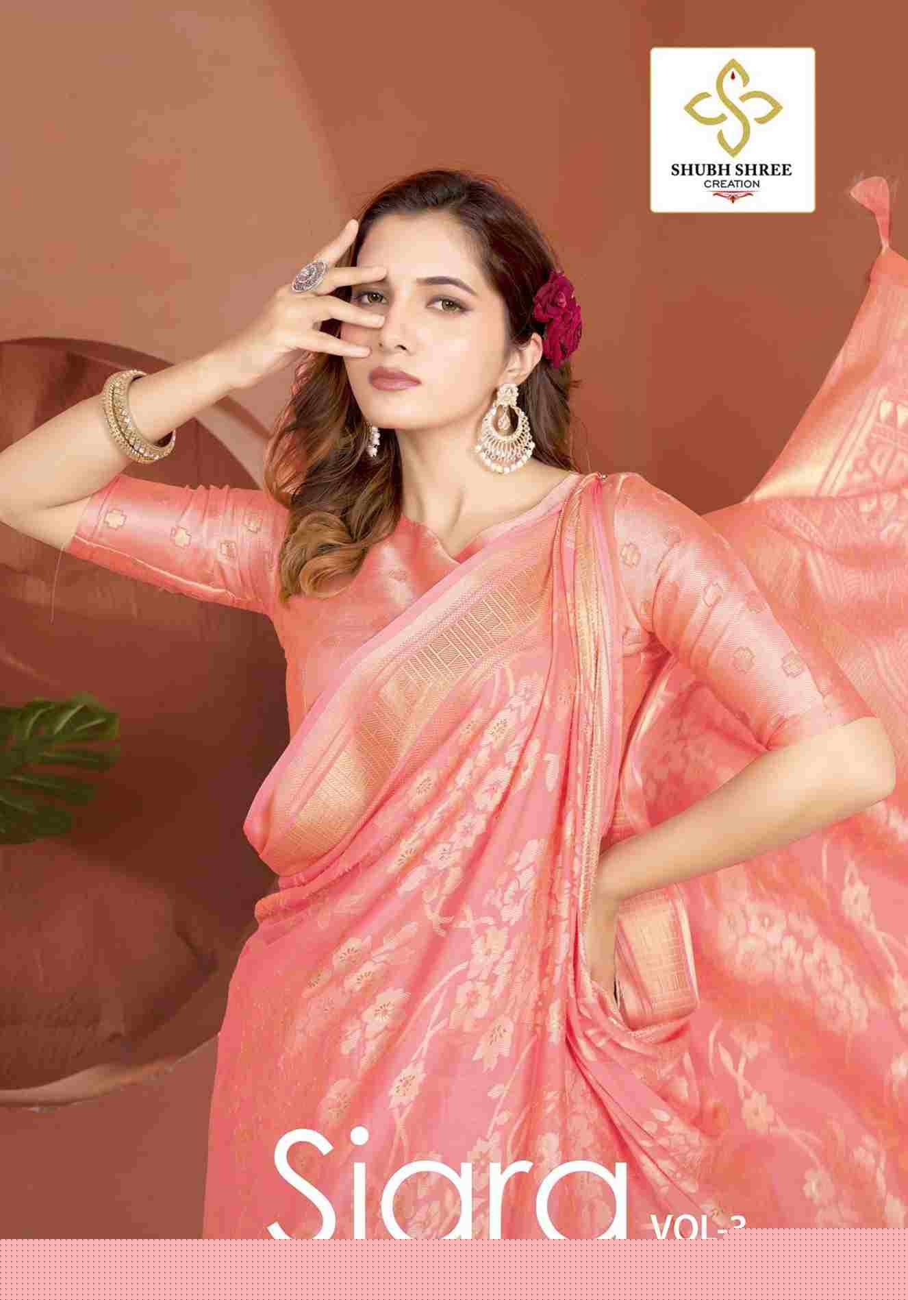 Siara Vol-3 By Shubh Shree 3001 To 3006 Series Indian Traditional Wear Collection Beautiful Stylish Fancy Colorful Party Wear & Occasional Wear Moss Brasso Sarees At Wholesale Price