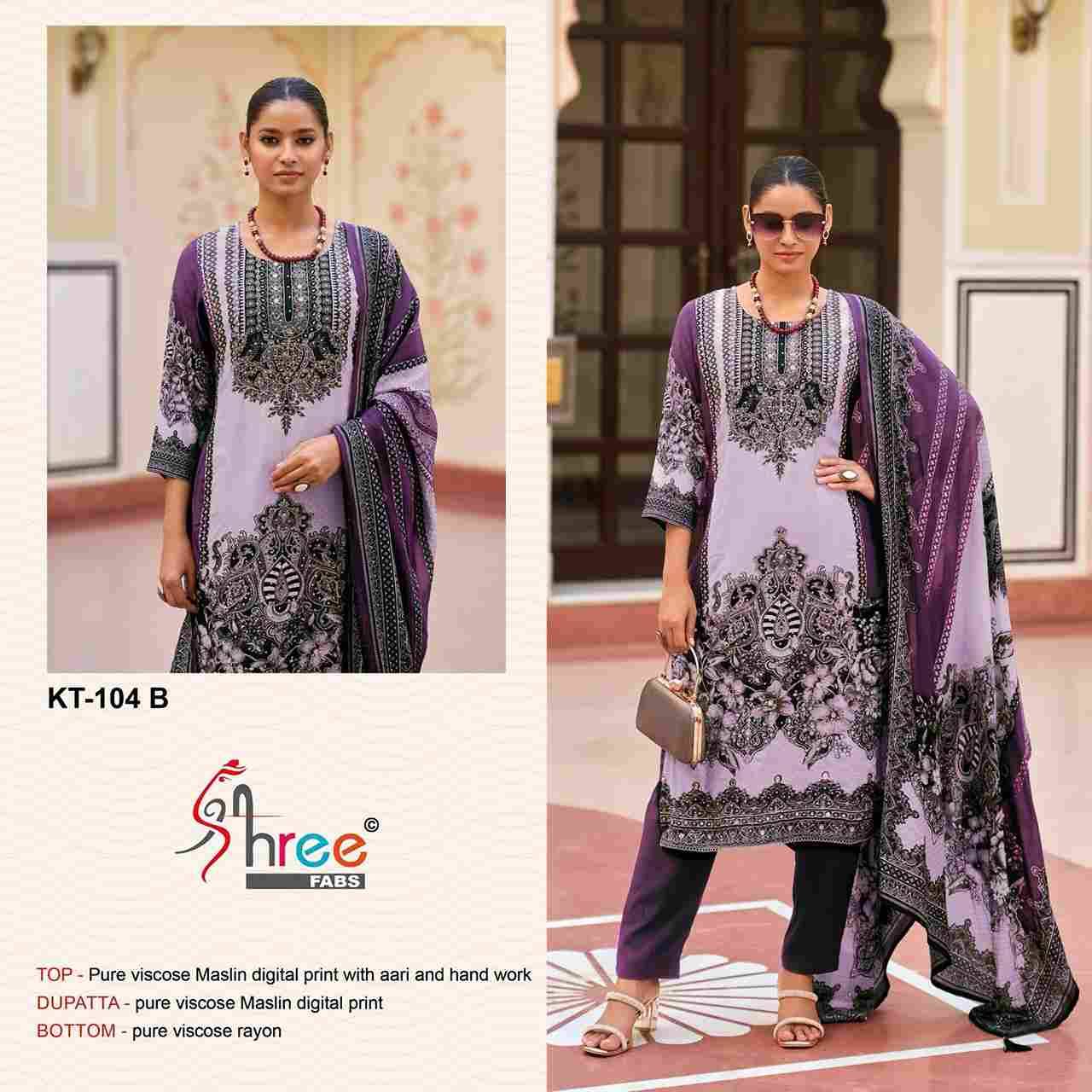 Shree Fabs Hit Design KT-104 Colours By Shree Fabs KT-104-A To KT-104-D Designer Pakistani Suits Beautiful Fancy Stylish Colorful Party Wear & Occasional Wear Pure Viscose Muslin Embroidery Dresses At Wholesale Price
