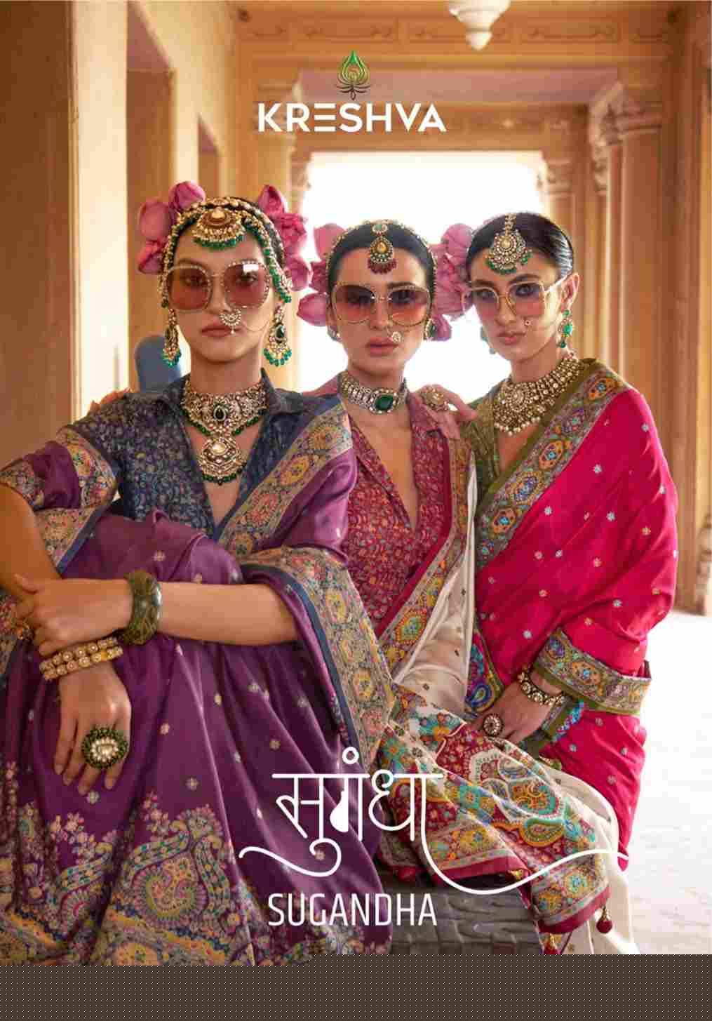 Sugandha By Kreshva 957 To 962 Series Indian Traditional Wear Collection Beautiful Stylish Fancy Colorful Party Wear & Occasional Wear Pure Silk Sarees At Wholesale Price