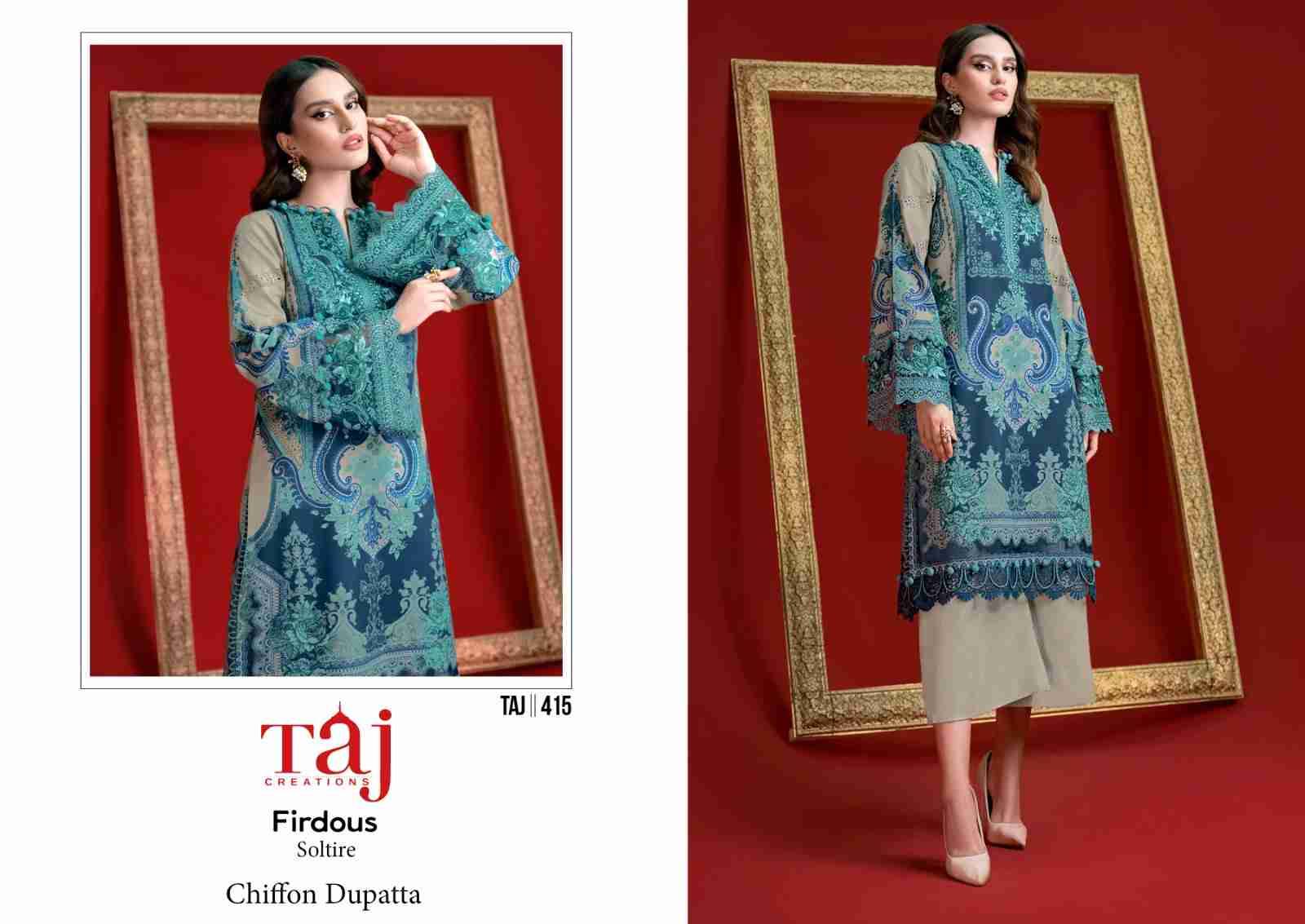 Taj Hit Design 415 By Taj Creation Beautiful Pakistani Suits Colorful Stylish Fancy Casual Wear & Ethnic Wear Pure Cotton Print With Embroidered Dresses At Wholesale Price