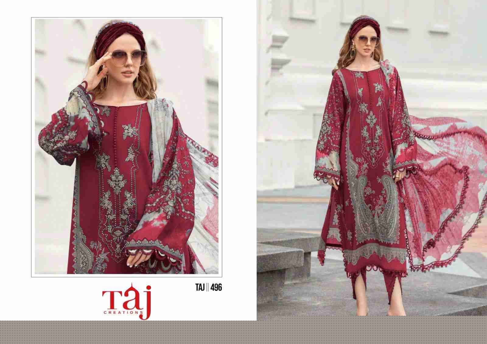 Taj 495 Series By Taj Creation 495 To 496 Series Beautiful Pakistani Suits Colorful Stylish Fancy Casual Wear & Ethnic Wear Pure Cotton With Embroidered Dresses At Wholesale Price