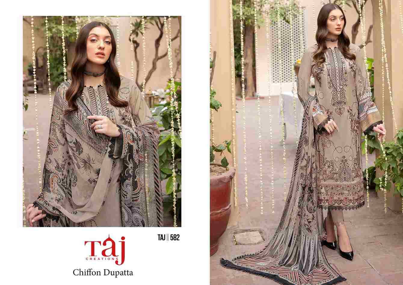 Taj Hit Design 582 By Taj Creation Beautiful Pakistani Suits Colorful Stylish Fancy Casual Wear & Ethnic Wear Pure Cotton Print With Embroidered Dresses At Wholesale Price