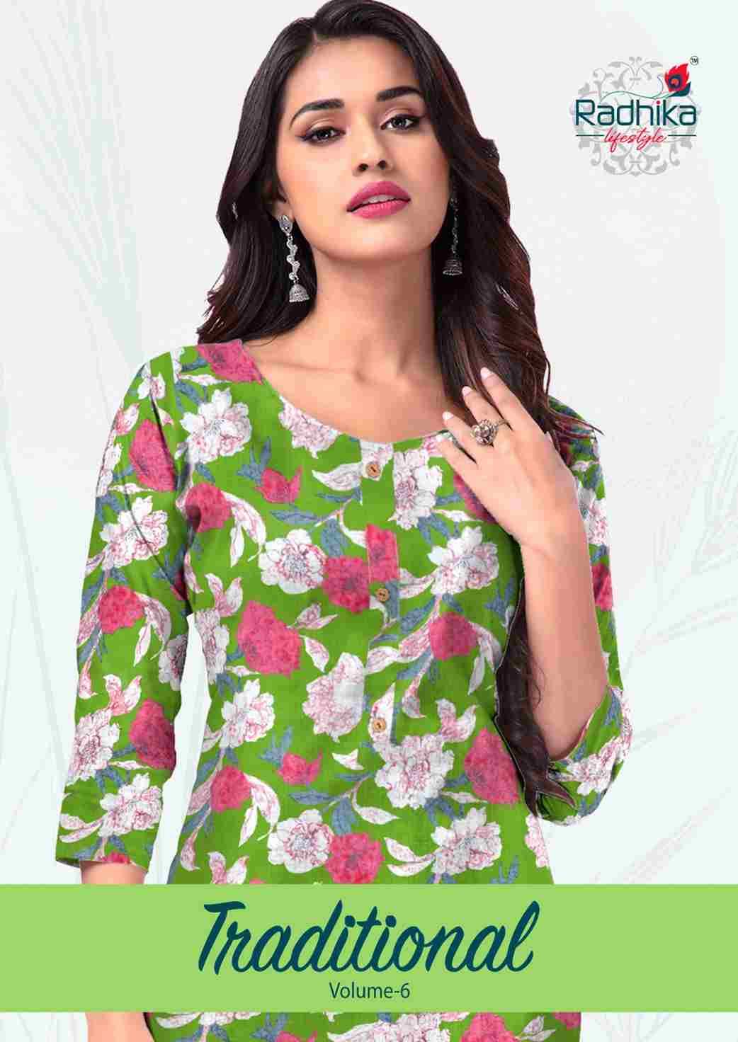 Traditional Vol-6 By Radhika Lifestyle 6001 To 6010 Series Designer Stylish Fancy Colorful Beautiful Party Wear & Ethnic Wear Collection Cotton Kurtis At Wholesale Price