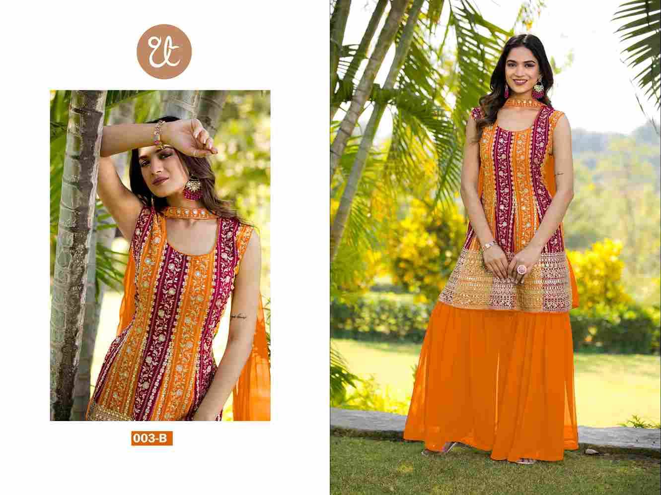 Thread Thrill Hit Design 003 By Thread Thrill 003-A To 003-B Series Beautiful Sharara Colorful Fancy Wedding Collection Occasional Wear & Party Wear Georgette Dresses At Wholesale Price