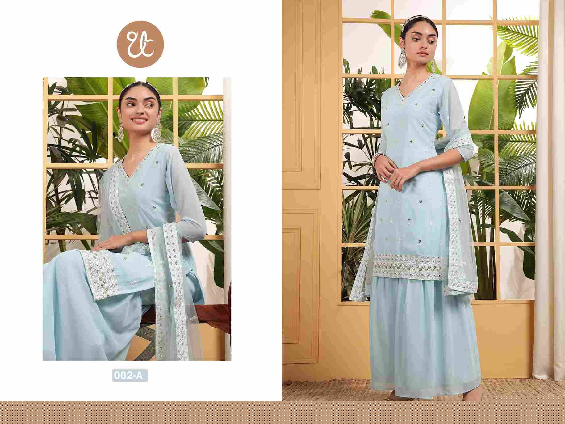 Thread Thrill Hit Design 002 By Thread Thrill 002-A To 002-D Series Beautiful Sharara Colorful Fancy Wedding Collection Occasional Wear & Party Wear Heavy Georgette Dresses At Wholesale Price