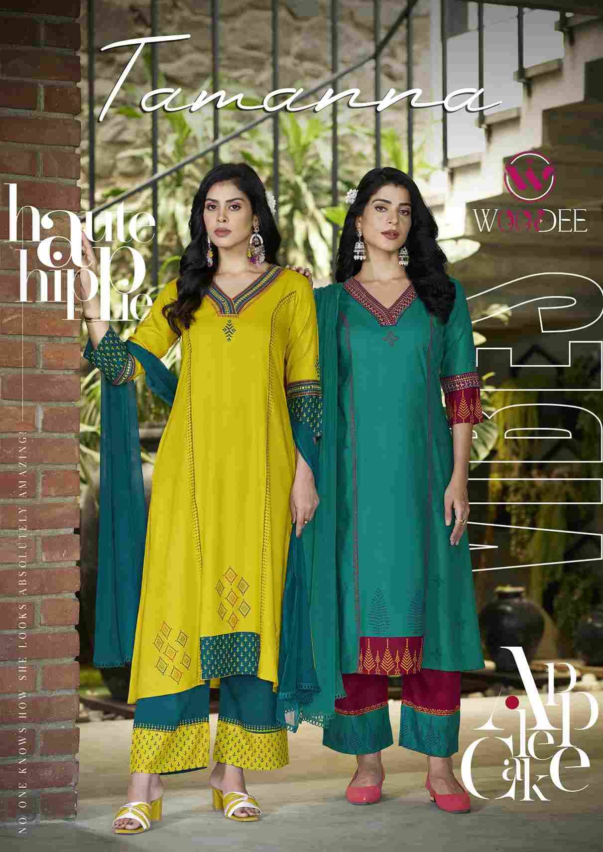 Tamanna By Woodee 1001 To 1006 Series Beautiful Festive Suits Colorful Stylish Fancy Casual Wear & Ethnic Wear Rayon With Work Dresses At Wholesale Price