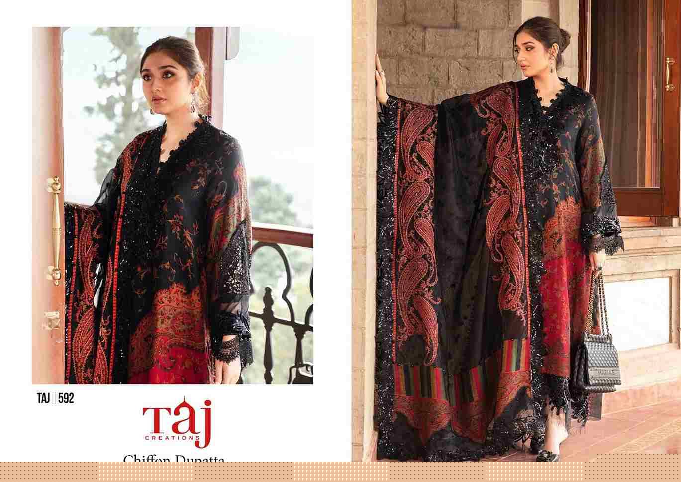 Taj Hit Design 592 By Taj Creation Beautiful Pakistani Suits Colorful Stylish Fancy Casual Wear & Ethnic Wear Pure Cotton Print With Embroidered Dresses At Wholesale Price