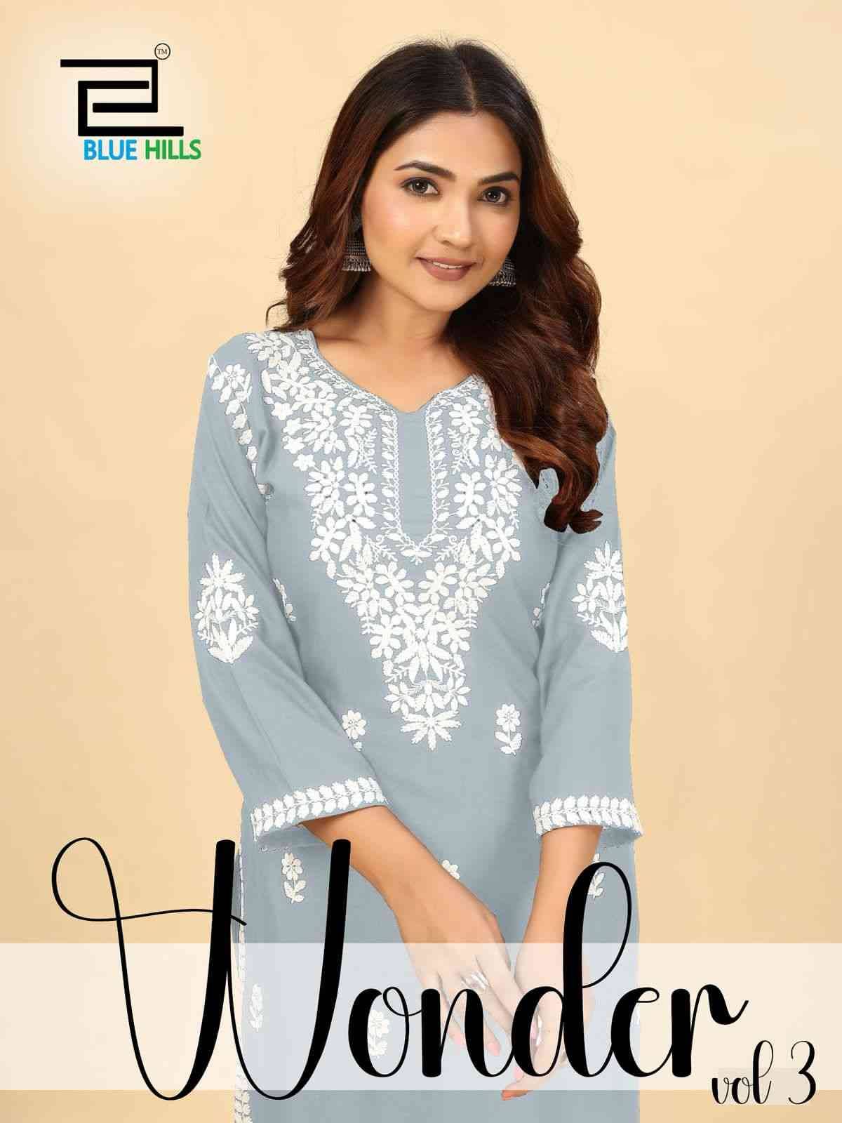 Wonder Vol-3 By Blue Hills 1101 To 1104 Series Designer Collection Beautiful Stylish Fancy Colorful Party Wear & Occasional Wear Rayon With Work Kurtis With Bottom At Wholesale Price