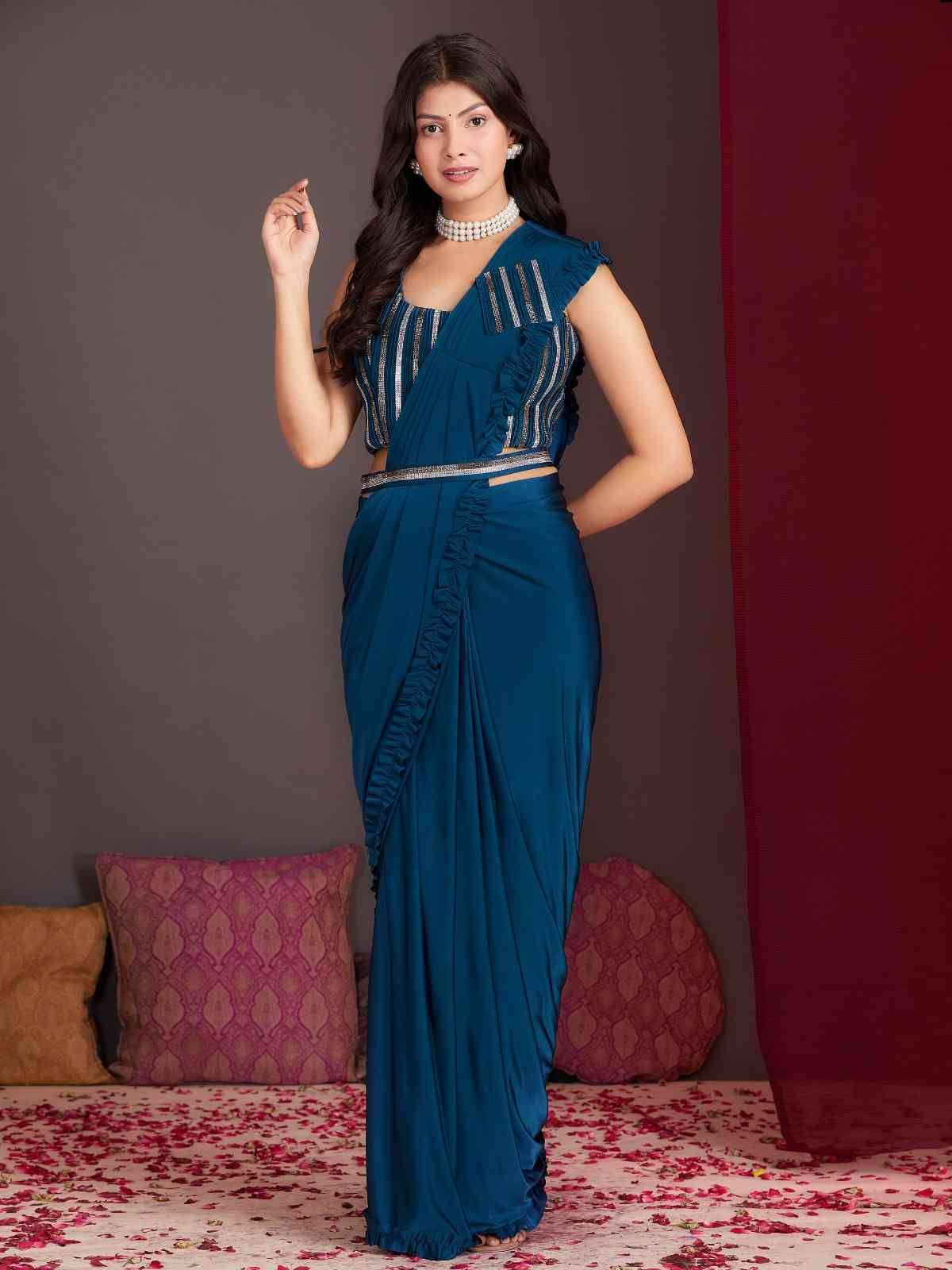 102130 By Amoha Trendz 102130-A To 102130-D Series Indian Traditional Wear Collection Beautiful Stylish Fancy Colorful Party Wear & Occasional Wear Lycra Sarees At Wholesale Price