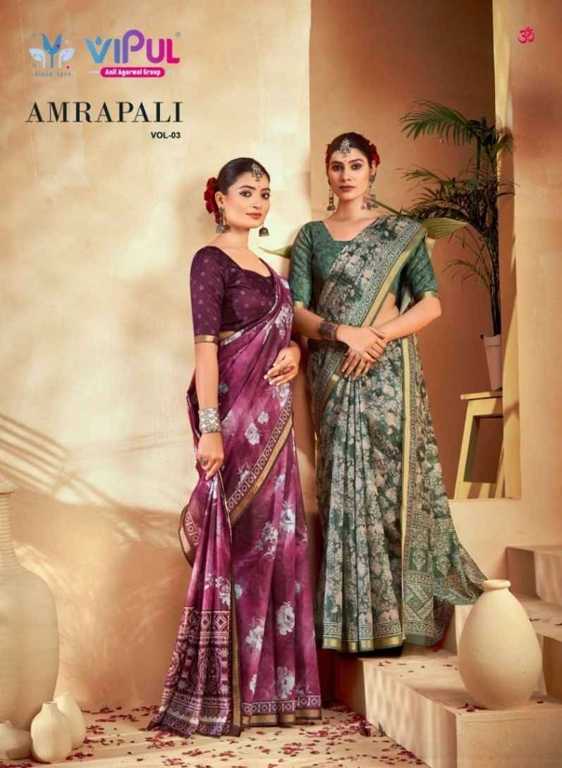Amrapali Vol-3 By Vipul Fashion 89766 To 89777 Series Indian Traditional Wear Collection Beautiful Stylish Fancy Colorful Party Wear & Occasional Wear Cotton Sarees At Wholesale Price