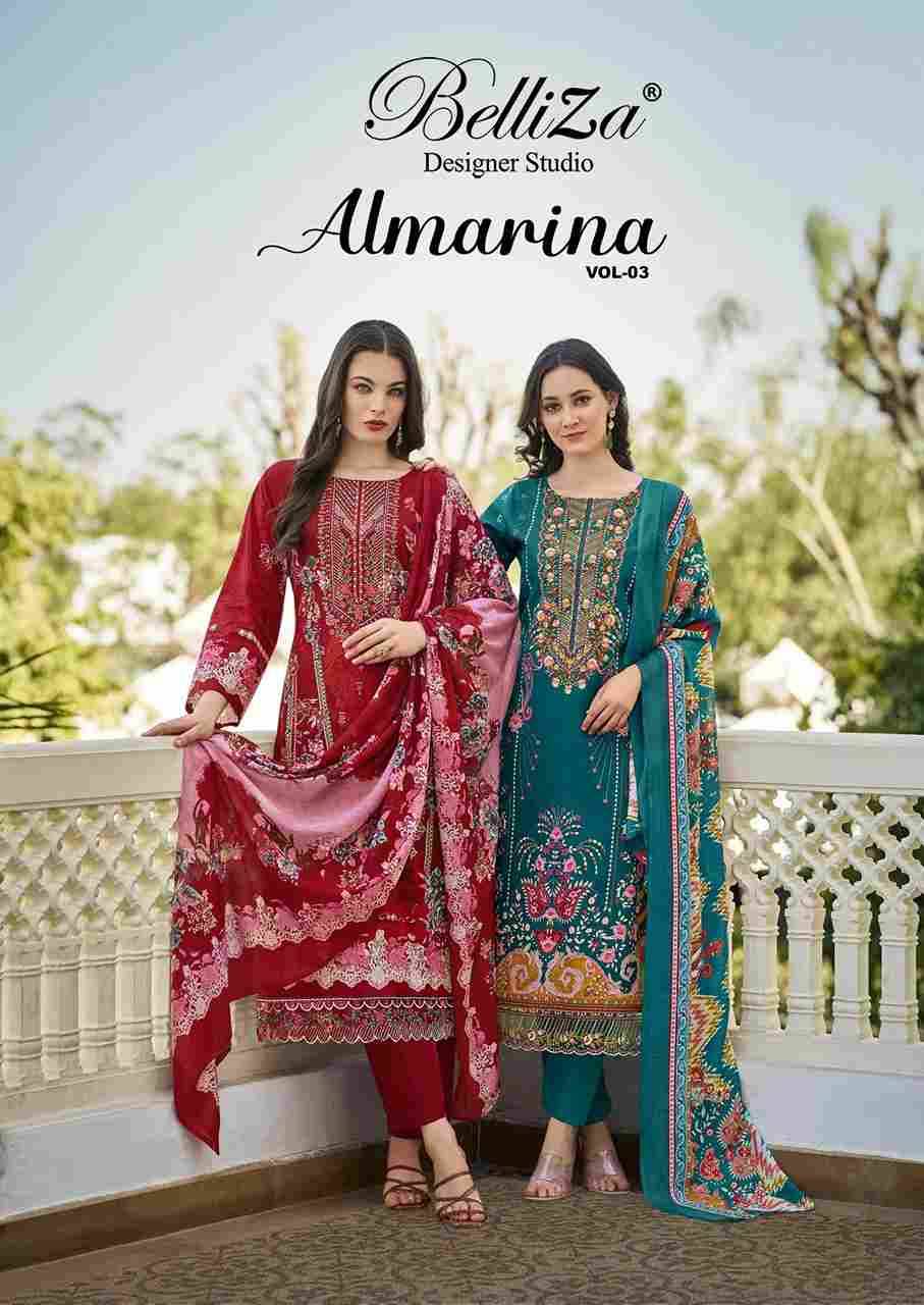 Almarina Vol-3 By Belliza 839-001 To 839-008 Series Beautiful Suits Colorful Stylish Fancy Casual Wear & Ethnic Wear Pure Cotton Dresses At Wholesale Price