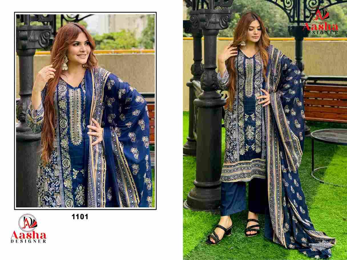 Aasha Hit Design 1101 By Aasha Designer Beautiful Pakistani Suits Colorful Stylish Fancy Casual Wear & Ethnic Wear Pure Cotton Embroidered Dresses At Wholesale Price