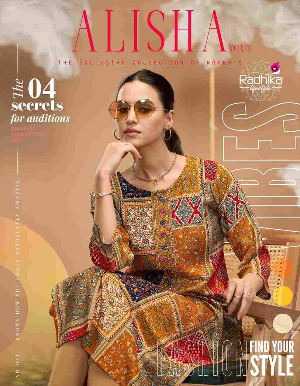 Alisha Vol-3 By Radhika Lifestyle 3001 To 3009 Series Designer Stylish Fancy Colorful Beautiful Party Wear & Ethnic Wear Collection Pure Rayon Print Kurtis At Wholesale Price