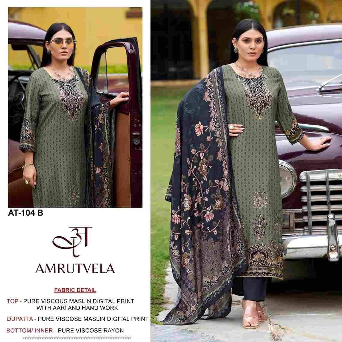 Amrutvela Hit Design AT-104 Colours By Amrutvela AT-104-A To AT-104-D Series Designer Pakistani Suits Collection Beautiful Stylish Fancy Colorful Party Wear & Occasional Wear Viscose Muslin Dresses At Wholesale Price