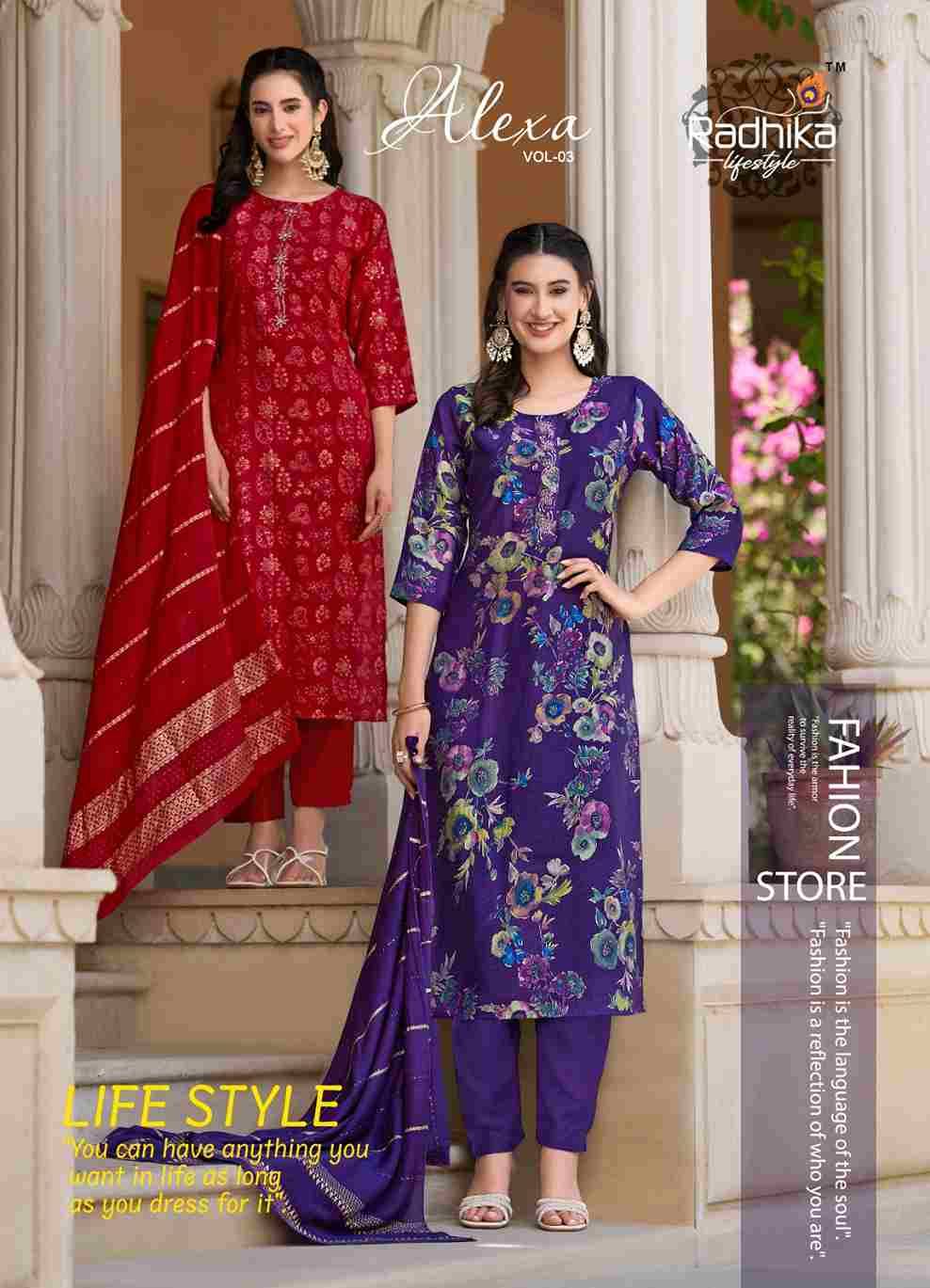 Alexa Vol-3 By Radhika Lifestyle 3001 To 3006 Series Designer Stylish Fancy Colorful Beautiful Party Wear & Ethnic Wear Collection Vertican Silk Dresses At Wholesale Price