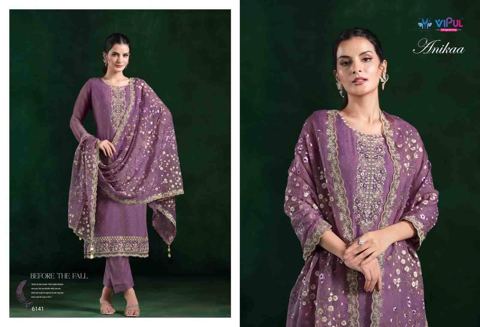 Anikaa By Vipul Fashion 6141 To 6146 Series Designer Festive Suits Beautiful Fancy Stylish Colorful Party Wear & Occasional Wear Crinkle Chiffon With Embroidery Dresses At Wholesale Price