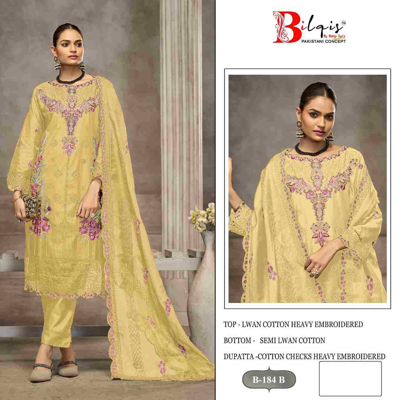 Bilqis 184 Colours By Bilqis 184-A To 184-D Series Beautiful Pakistani Suits Stylish Fancy Colorful Party Wear & Occasional Wear Cotton Lawn Embroidery Dresses At Wholesale Price