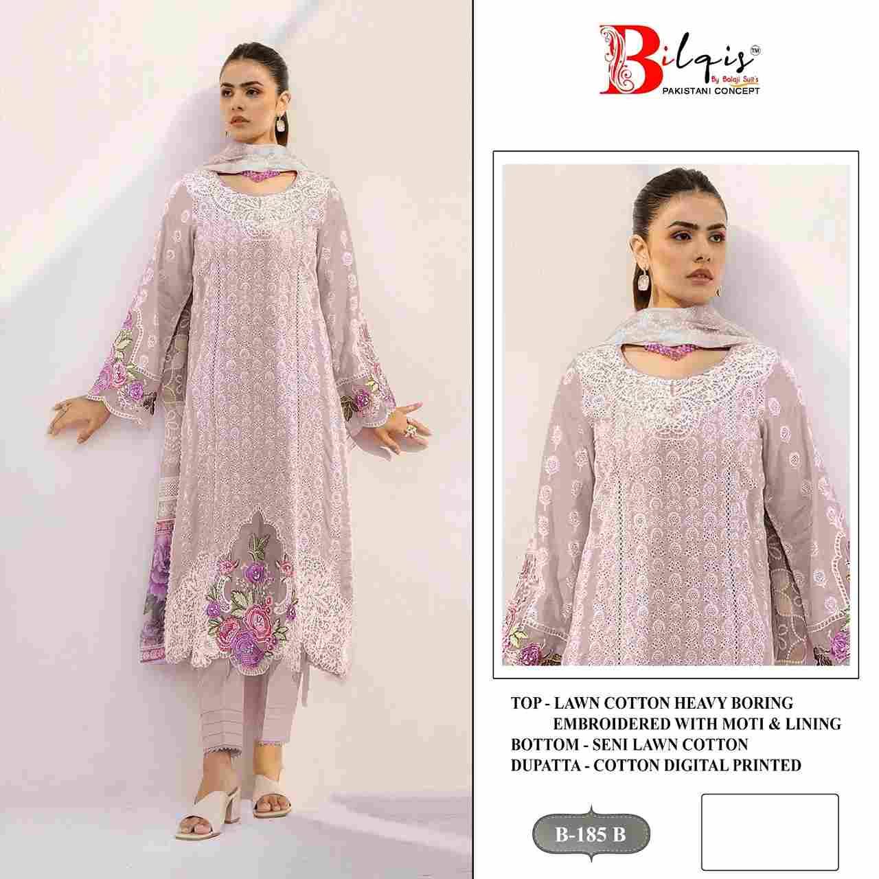 Bilqis 185 Colours By Bilqis 185-A To 185-D Series Beautiful Pakistani Suits Stylish Fancy Colorful Party Wear & Occasional Wear Cotton Lawn Embroidery Dresses At Wholesale Price