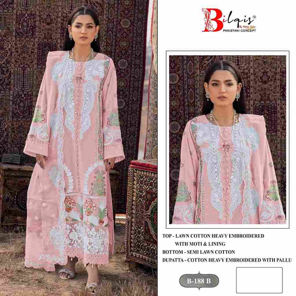 Bilqis 188 Colours By Bilqis 188-A To 188-D Series Beautiful Pakistani Suits Stylish Fancy Colorful Party Wear & Occasional Wear Cotton Lawn Embroidery Dresses At Wholesale Price