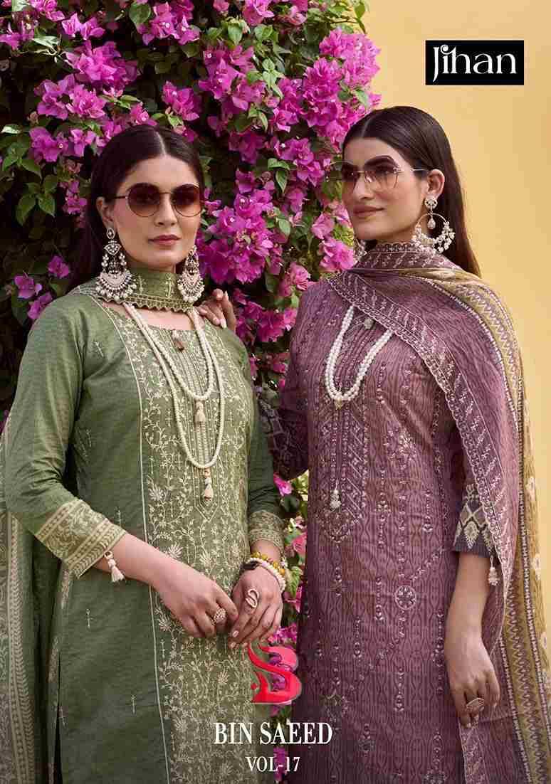 Bin Saeed Vol-17 By Jihan Designer Pakistani Suits Beautiful Fancy Stylish Colorful Party Wear & Occasional Wear Pure Lawn Dresses At Wholesale Price