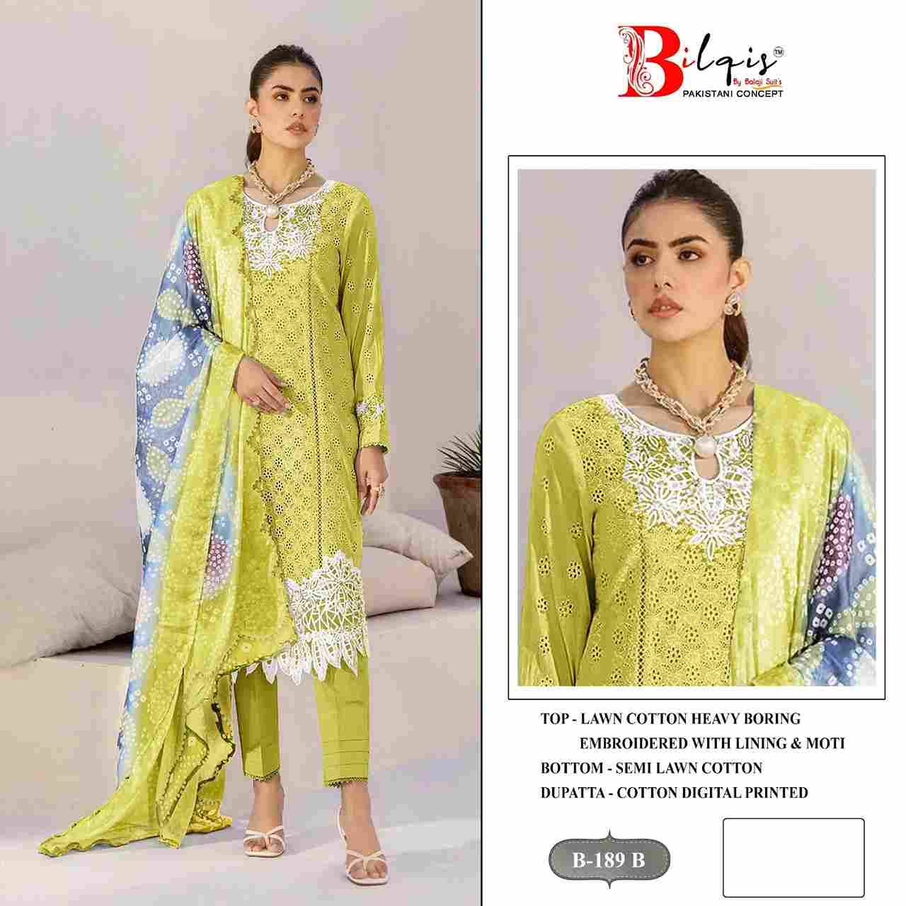Bilqis 189 Colours By Bilqis 189-A To 189-D Series Beautiful Pakistani Suits Stylish Fancy Colorful Party Wear & Occasional Wear Cotton Lawn Embroidery Dresses At Wholesale Price