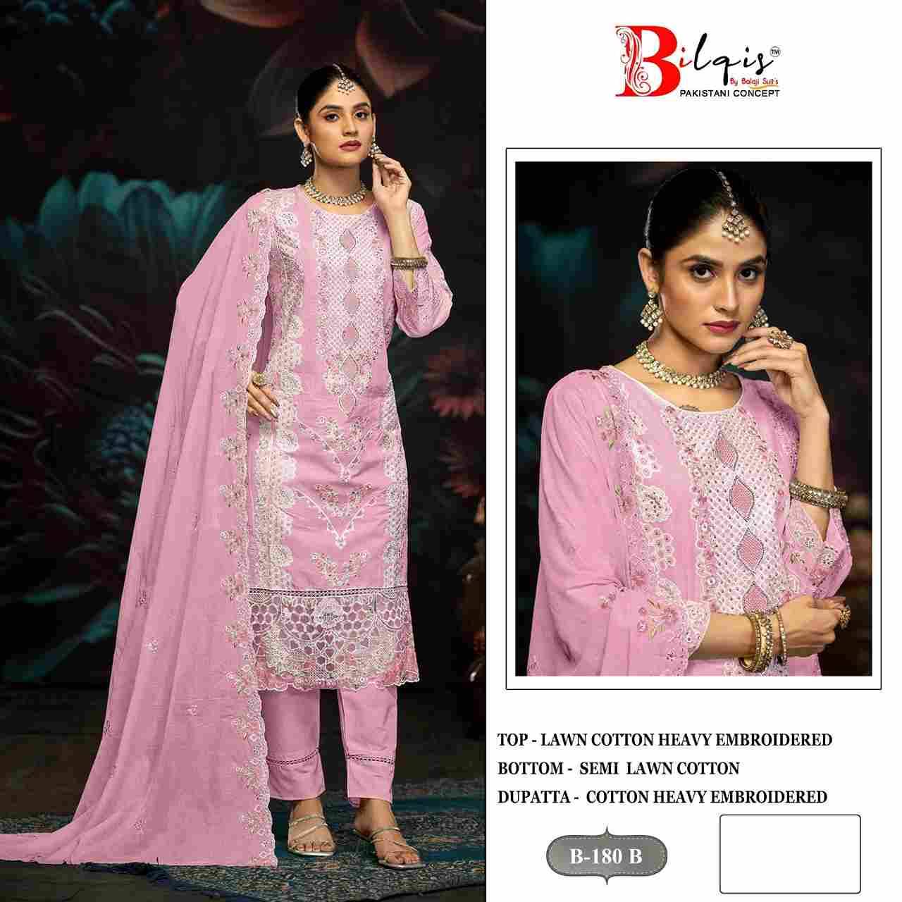 Bilqis 180 Colours By Bilqis 180-A To 180-D Series Beautiful Pakistani Suits Stylish Fancy Colorful Party Wear & Occasional Wear Cotton Lawn Embroidery Dresses At Wholesale Price
