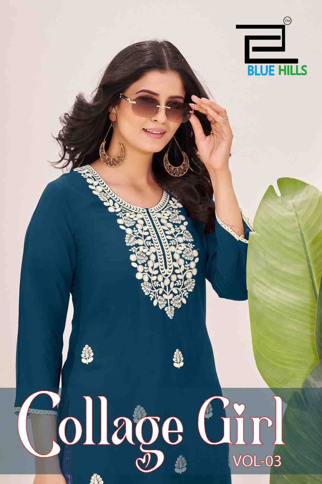 Collage Girl Vol-3 By Blue Hills 3001 To 3006 Series Designer Stylish Fancy Colorful Beautiful Party Wear & Ethnic Wear Collection Rayon Embroidered Kurtis At Wholesale Price