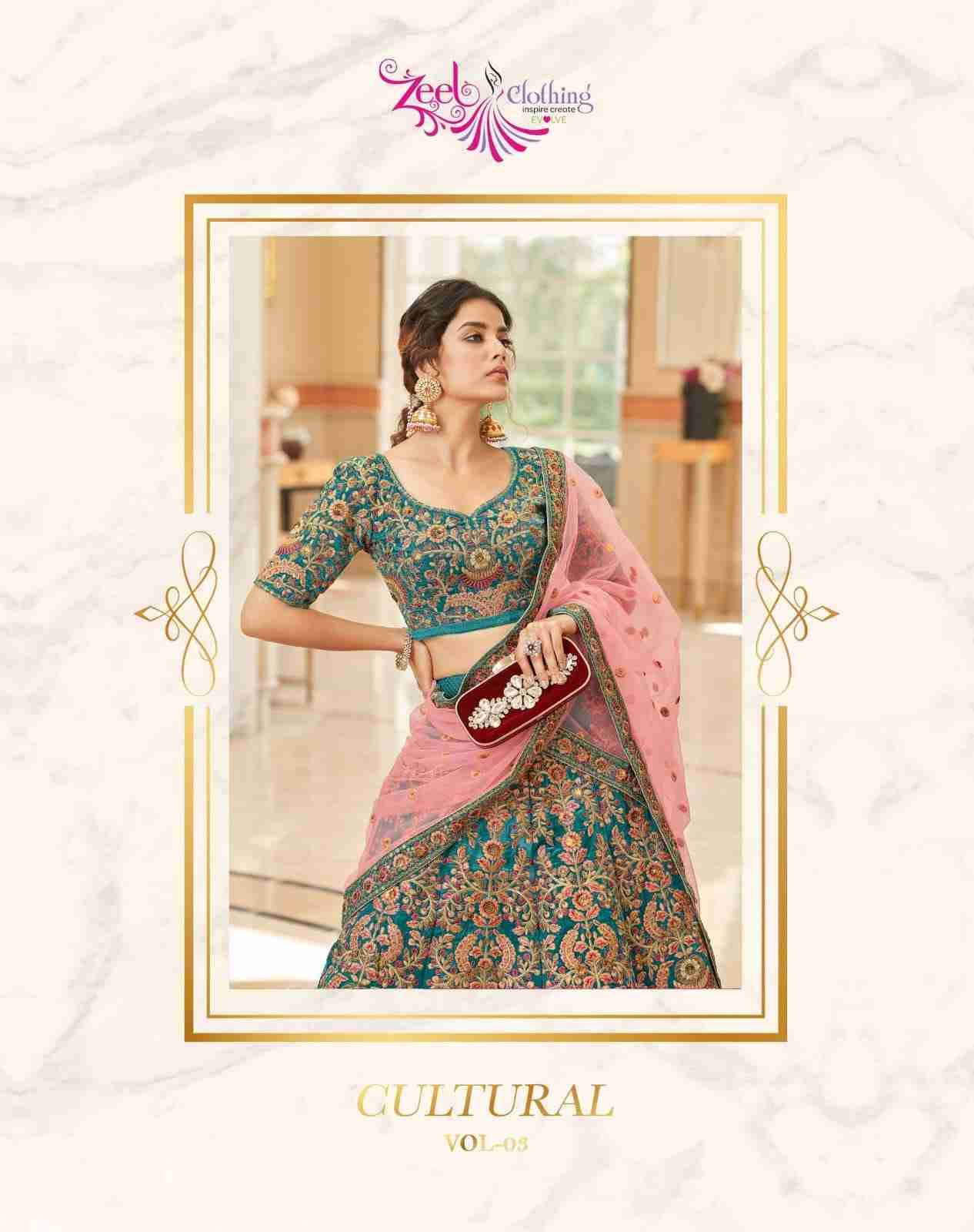 Cultural Vol-3 By Zeel Clothing 7071-A To 7071-C Series Festive Wear Collection Beautiful Stylish Colorful Fancy Party Wear & Occasional Wear Velvet Lehengas At Wholesale Price