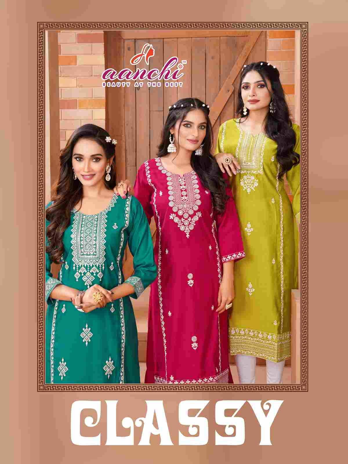 Classy By Aanchi 100099 To 100103 Series Designer Stylish Fancy Colorful Beautiful Party Wear & Ethnic Wear Collection Roman Silk Kurtis At Wholesale Price