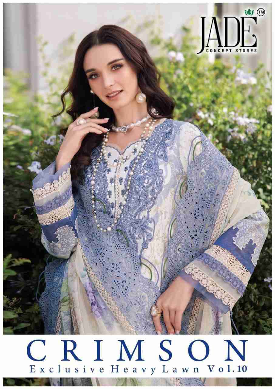 Crimson Exclusive Collection Vol-10 By Jade 1001 To 1006 Series Beautiful Suits Stylish Colorful Fancy Casual Wear & Ethnic Wear Pure Heavy Lawn Print Dresses At Wholesale Price