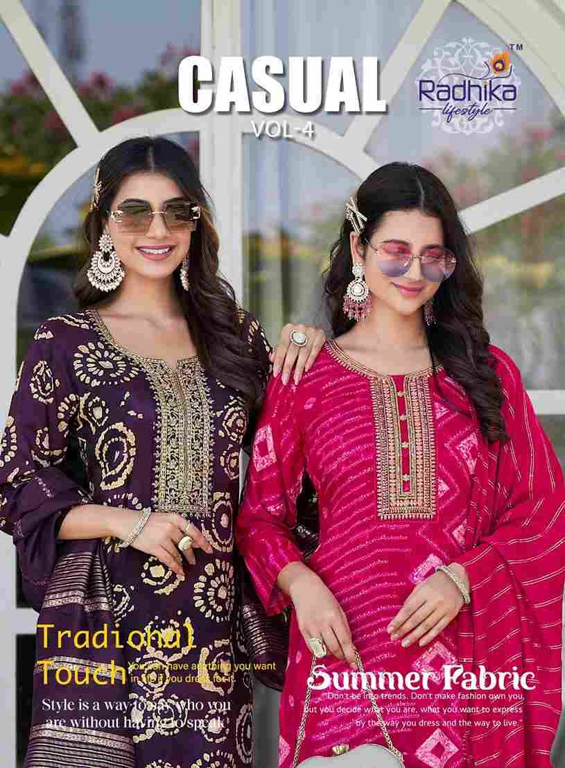 Casual Vol-4 By Radhika Lifestyle 4001 To 4007 Series Designer Stylish Fancy Colorful Beautiful Party Wear & Ethnic Wear Collection Rayon Print Dresses At Wholesale Price