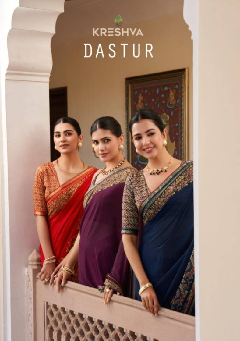 Dastur By Kreshva 2085 To 2088 Series Indian Traditional Wear Collection Beautiful Stylish Fancy Colorful Party Wear & Occasional Wear Georgette Sarees At Wholesale Price