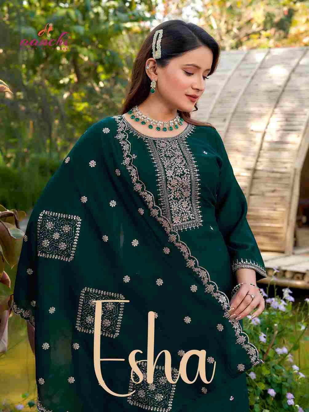 Esha By Aanchi 1001 To 1004 Series Designer Festive Suits Beautiful Stylish Fancy Colorful Party Wear & Occasional Wear Vichitra Silk Dresses At Wholesale Price