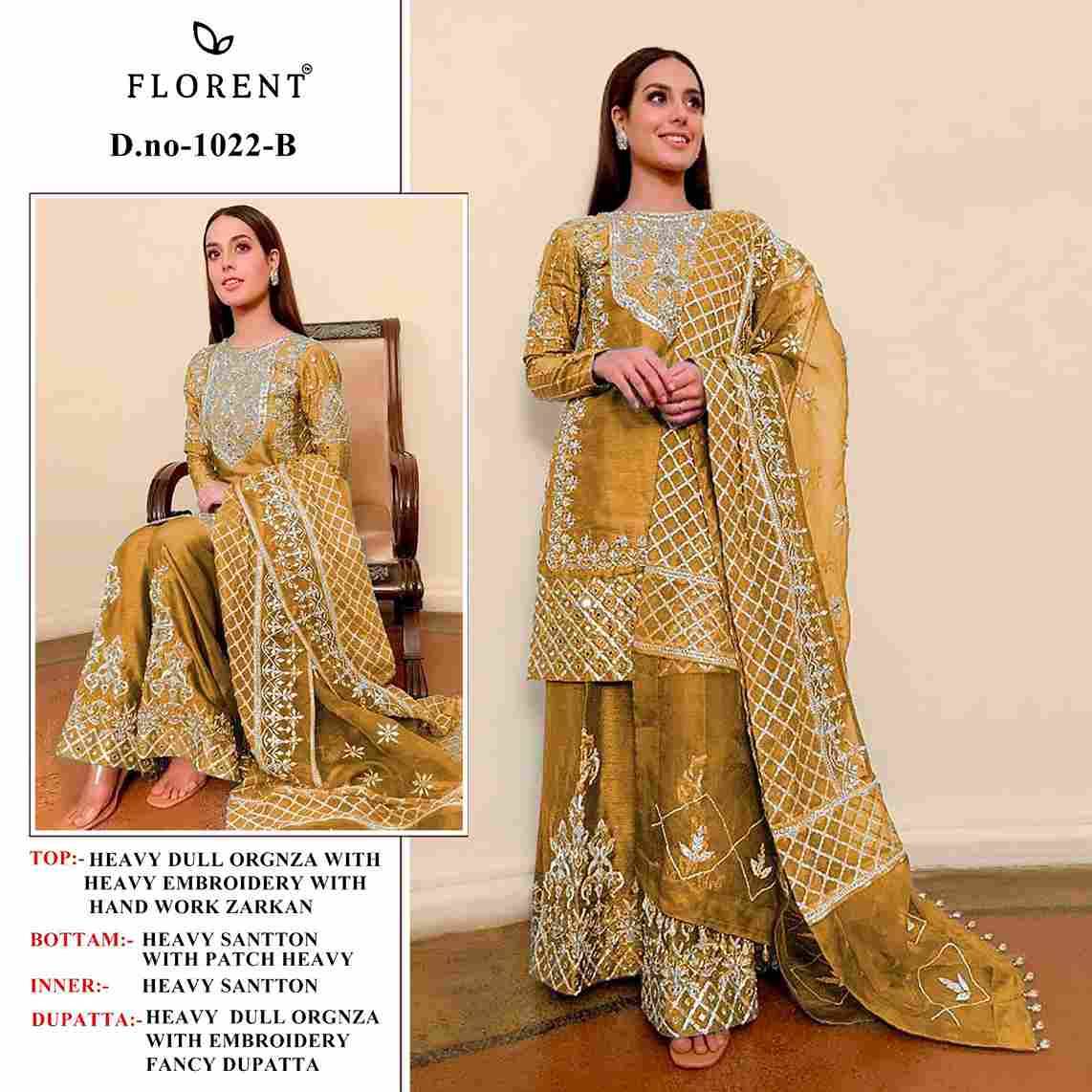 Florent 1022 Colours By Fashid Wholesale 1022-A To 1022-C Series Pakistani Suits Beautiful Fancy Colorful Stylish Party Wear & Occasional Wear Organza Embroidery Dresses At Wholesale Price