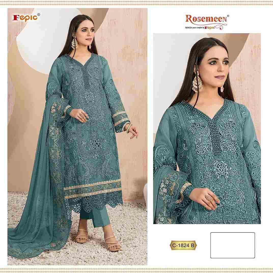 Fepic 1824 Colours By Fepic 1824-A To 1824-D Series Beautiful Pakistani Suits Colorful Stylish Fancy Casual Wear & Ethnic Wear Organza Embroidered Dresses At Wholesale Price