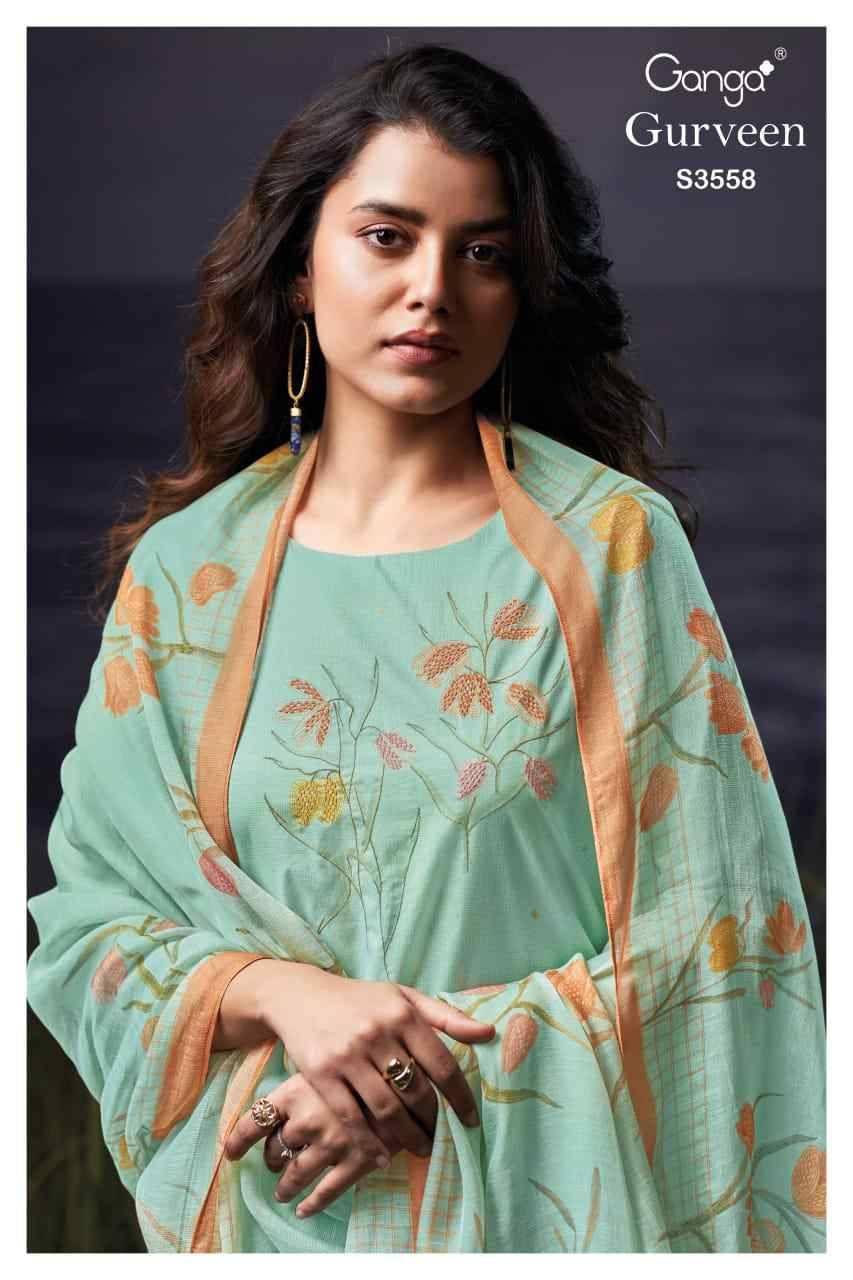 Gurveen-3558 By Ganga Fashion 3558-A To 3558-D Series Beautiful Festive Suits Colorful Stylish Fancy Casual Wear & Ethnic Wear Pure Cotton Dresses At Wholesale Price