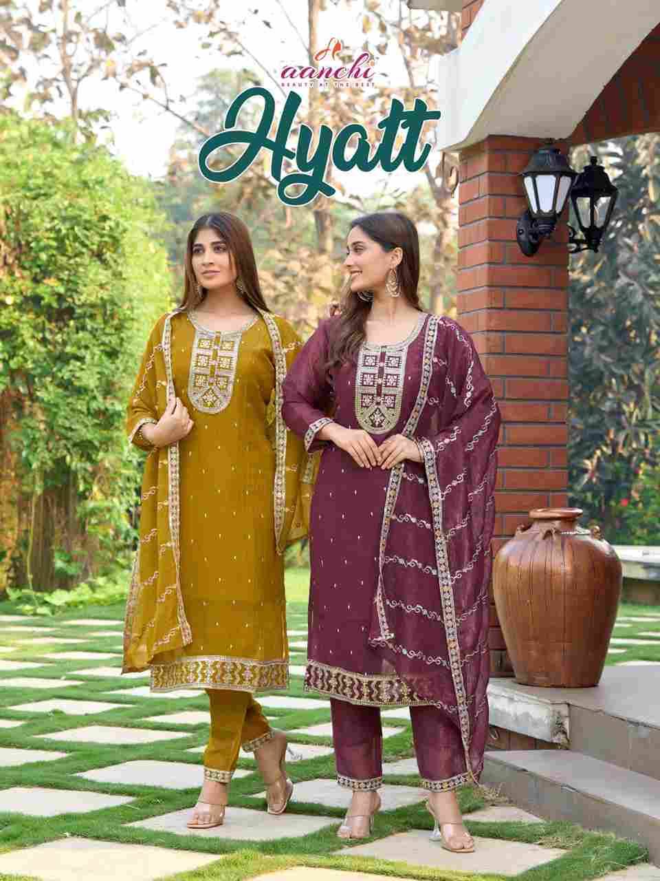 Hyatt By Aanchi 1001 To 1004 Series Designer Festive Suits Beautiful Stylish Fancy Colorful Party Wear & Occasional Wear Crunchy Dresses At Wholesale Price