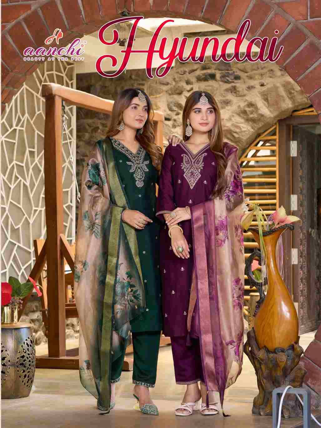 Hyundai By Aanchi 1001 To 1004 Series Designer Festive Suits Beautiful Stylish Fancy Colorful Party Wear & Occasional Wear Vichitra Shimmer Dresses At Wholesale Price