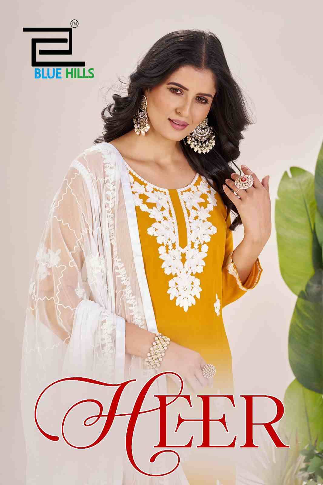Heer By Blue Hills 1001 To 1004 Series Designer Festive Suits Beautiful Fancy Colorful Stylish Party Wear & Occasional Wear Rayon Dresses At Wholesale Price