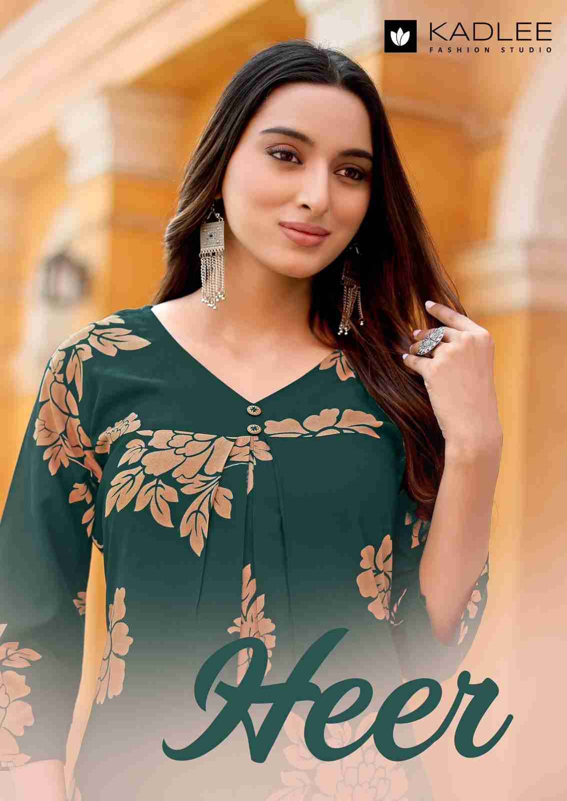 Heer By Kadlee 4001 To 4006 Series Designer Stylish Fancy Colorful Beautiful Party Wear & Ethnic Wear Collection Rayon Print Kurtis With Bottom At Wholesale Price