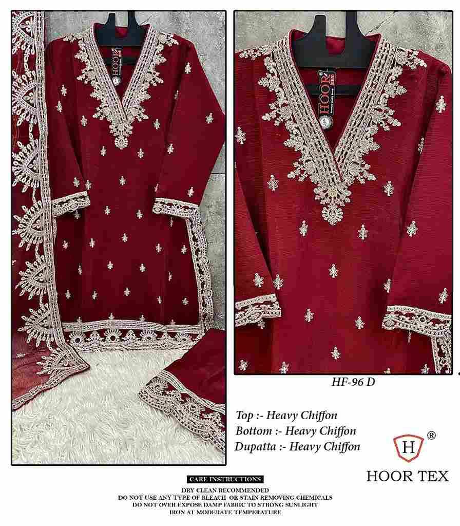 Hoor Tex Hit Design HF-96 Colours Vol-2 By Hoor Tex HF-96-C To HF-96-F Series Designer Festive Pakistani Suits Collection Beautiful Stylish Fancy Colorful Party Wear & Occasional Wear Chiffon Embroidered Dresses At Wholesale Price