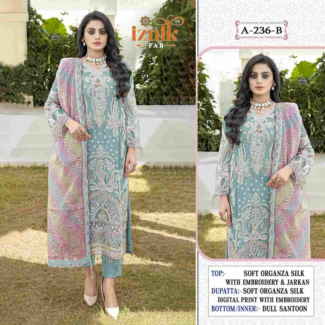 Iznik Hit Design 236-B By Iznik Fab Beautiful Pakistani Suits Colorful Stylish Fancy Casual Wear & Ethnic Wear Organza Silk Embroidered Dresses At Wholesale Price
